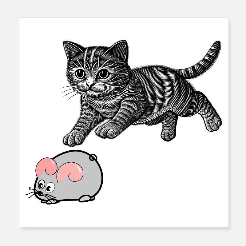 jeu du chat et de la souris - Poster 20 x 20 cm - blanc