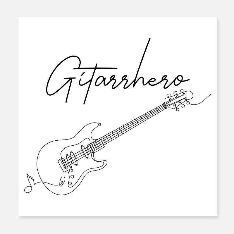 Gitarre Linienkunst Gitarrhero Gitarrenkünstler - Poster 20x20 cm - Weiß