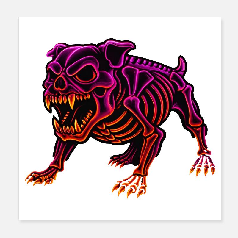 Neon Skelett Dinosaurier Poster 20x20 cm