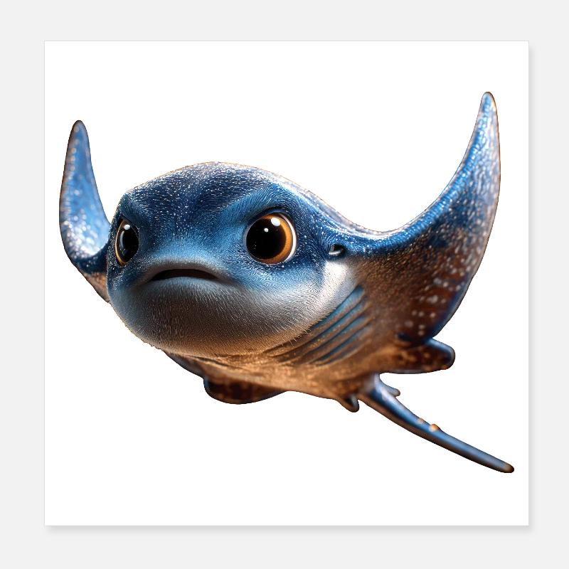 Manta Ray, Devil Ray, Stingray, Diver Poster 8" x 8" (20x20 cm)