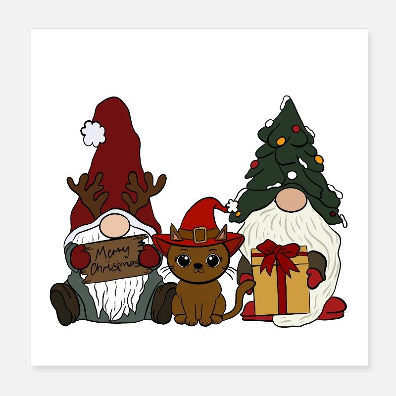 Gnome avec chat Poster 20 x 20 cm