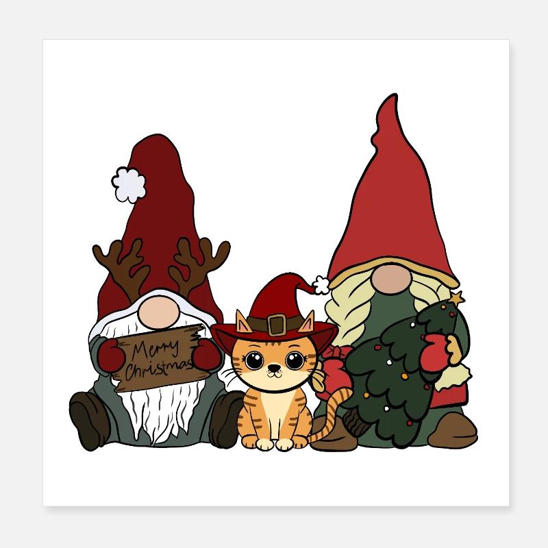 Katze mit Wichtel  - Poster 20x20 cm - Weiß