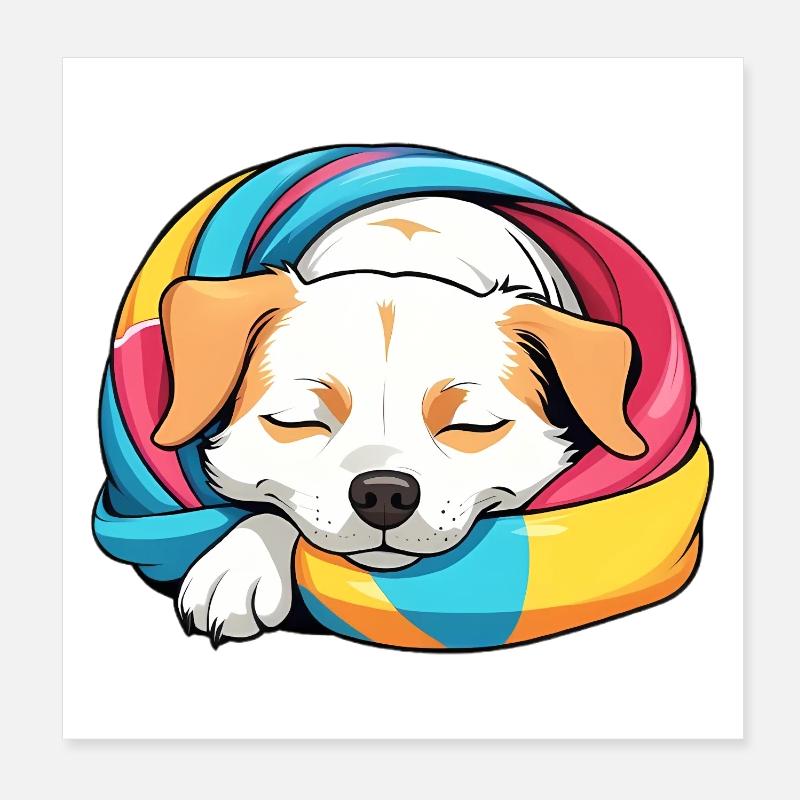 Schlummernder Welpe Regenbogen Schal Poster 20x20 cm