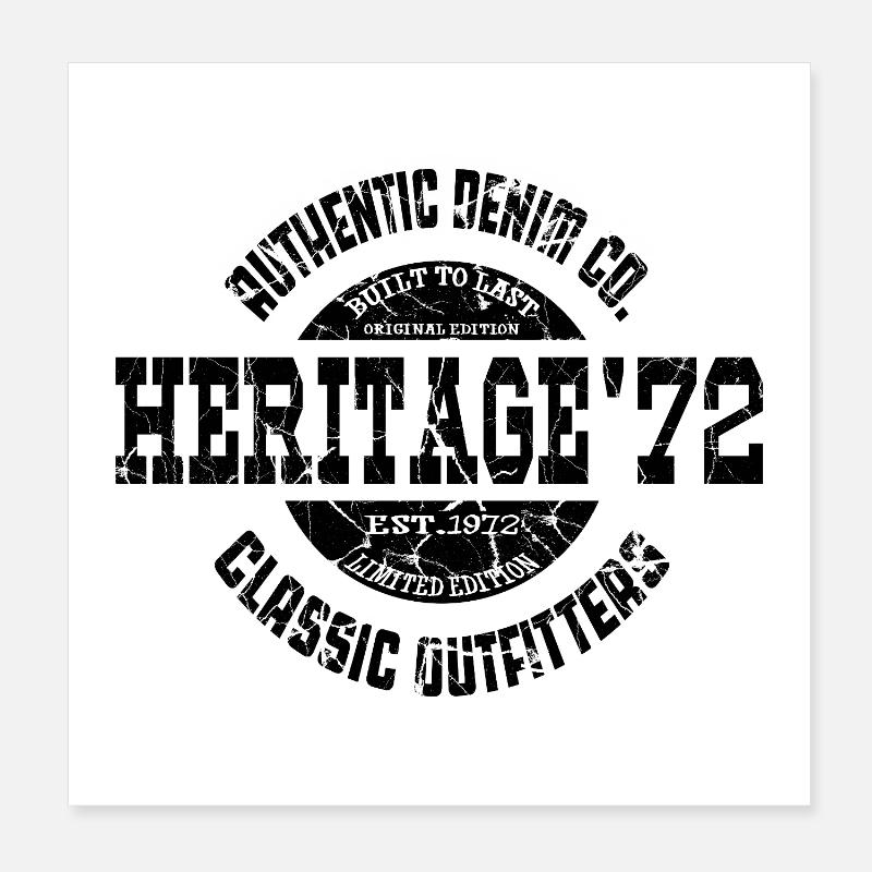 Heritage ’72 Authentic Denim Co. Vintage Style - Poster 8" x 8" (20x20 cm) - white