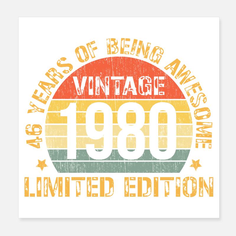 Millésime 1980 | 46e anniversaire Édition limitée Poster 20 x 20 cm