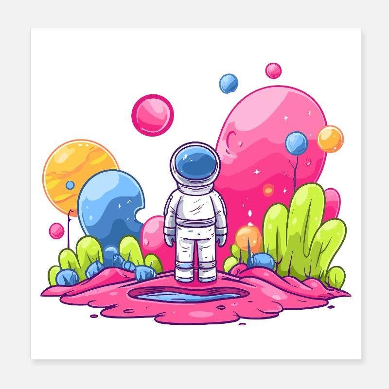 Astronaut im pinken Weltraum Poster 20x20 cm