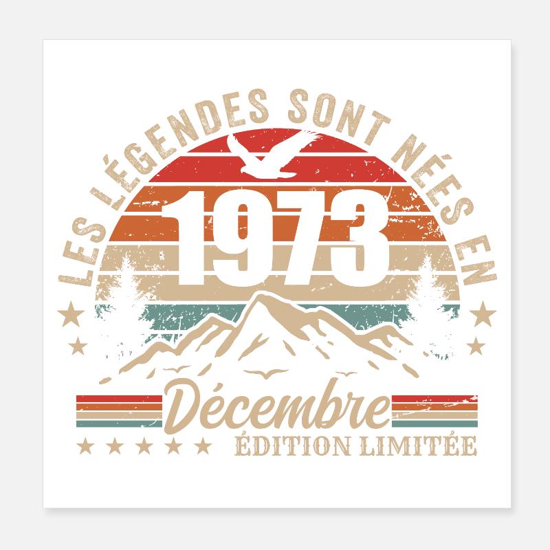 Rétro Décembre 1973 - Cadeau 52 Ans Poster 20 x 20 cm