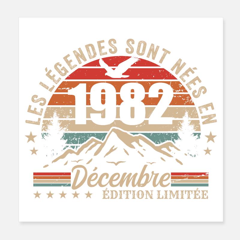 Rétro Décembre 1982 - Cadeau 43 Ans Poster 20 x 20 cm