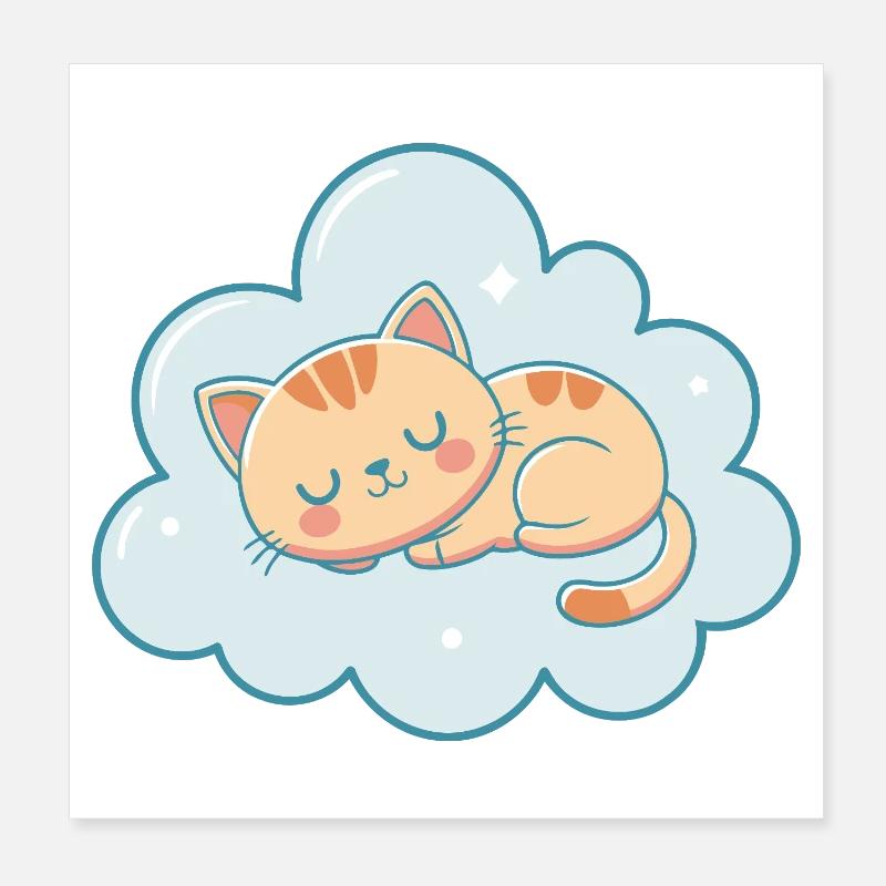 Chaton rêveur sur nuage bleu ciel pastel Poster 20 x 20 cm