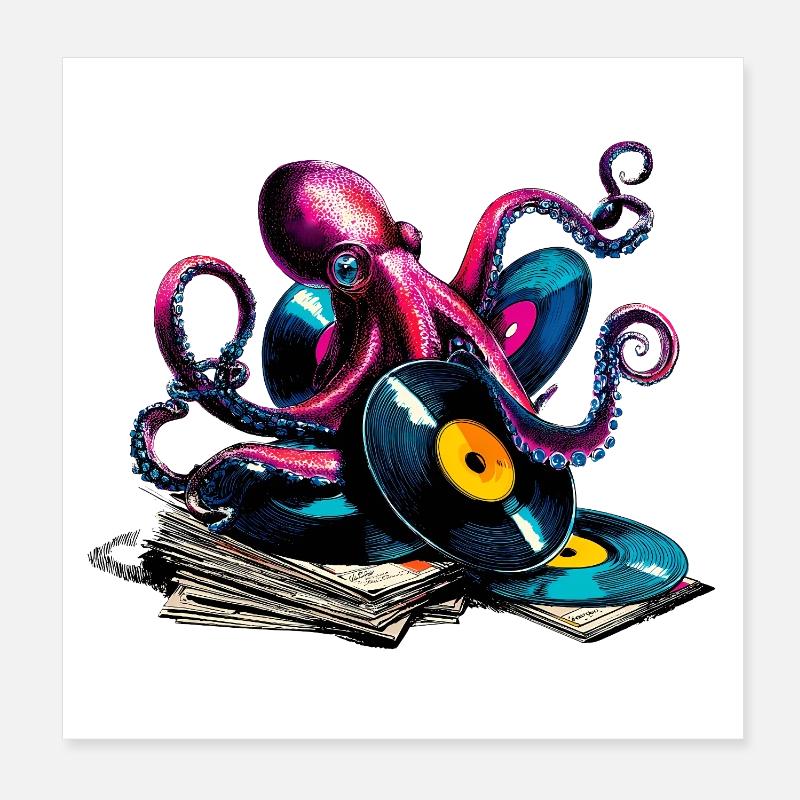Colorful vinyl octopus Poster 8" x 8" (20x20 cm)