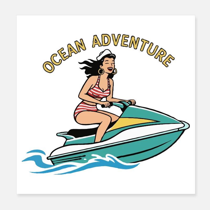 Pin-up-Mädchen auf Jetski Poster 20x20 cm