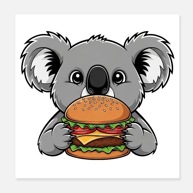 Cute Koala Burger Fast Food Cheeseburger Cartoon Poster 8" x 8" (20x20 cm)