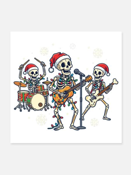 Ruban squelette de Noël Squelettes de Noël drôles - Poster 20 x 20 cm - blanc - Devant