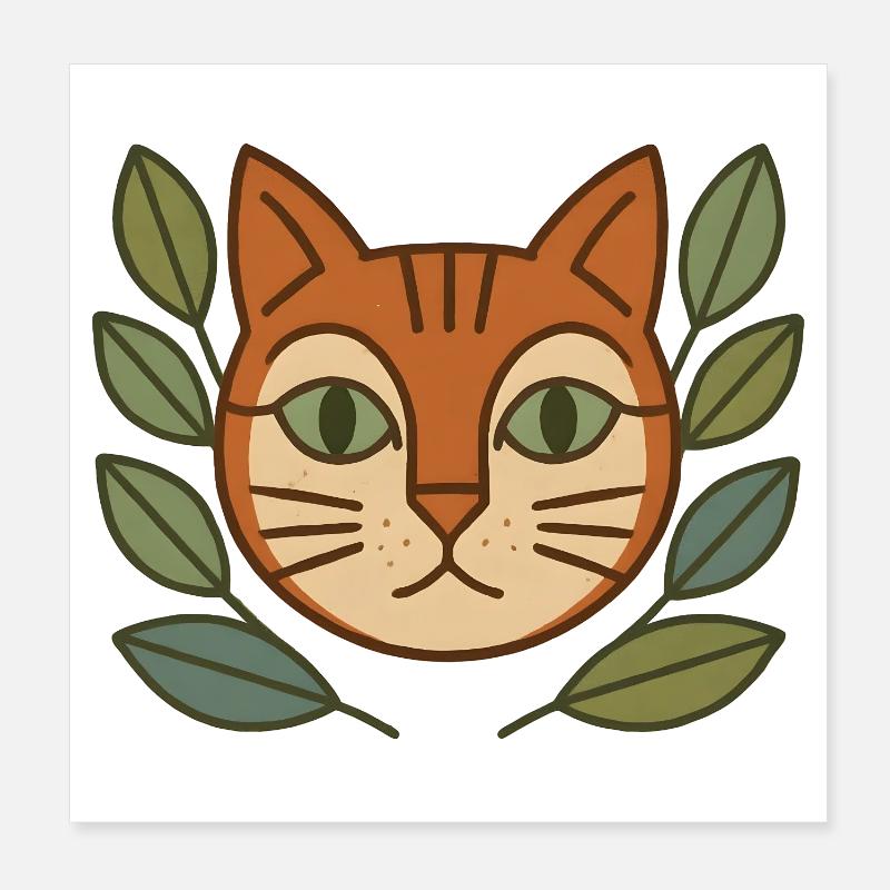 Cat portrait in a leaf wreath Poster 8" x 8" (20x20 cm)