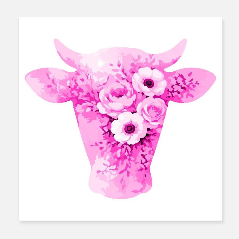 Kuh Silhouette Blumen Poster 20x20 cm
