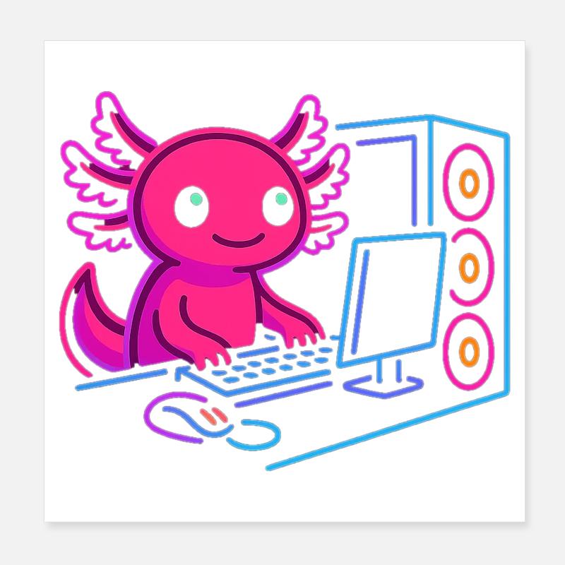 Conception de PC de jeu Axolotl Gamer Style Neon Poster 20 x 20 cm