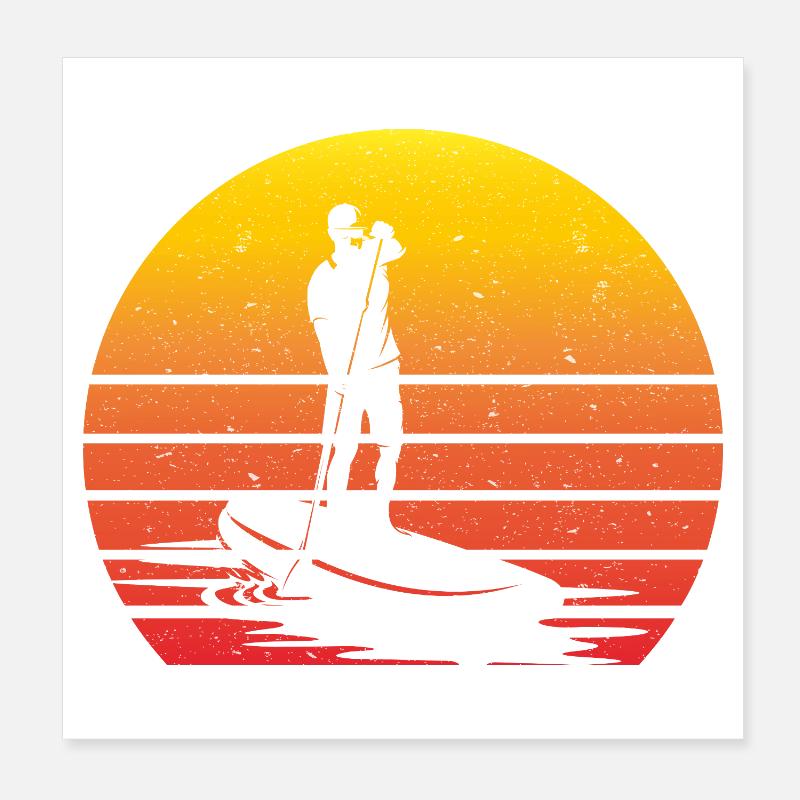 SUP Retro Stand Up Paddling Vintage Sunset Poster 8" x 8" (20x20 cm)