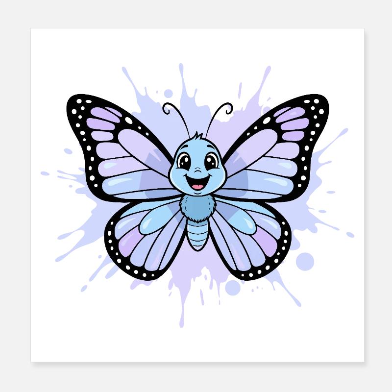 Blue Butterfly Splash Art Poster 8" x 8" (20x20 cm)