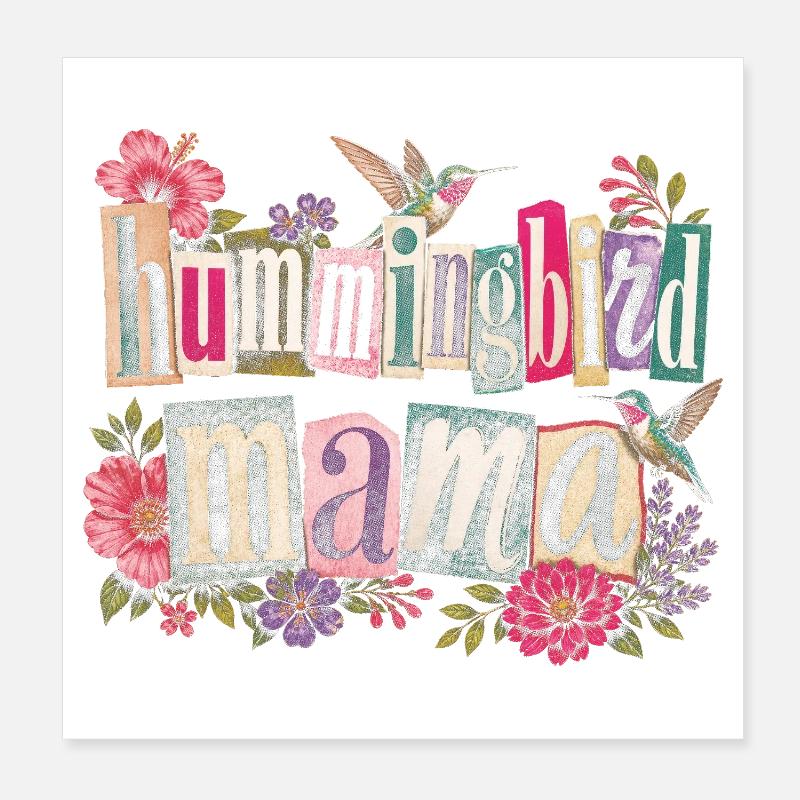 Ruby Throated Hummingbird Mama Mom Poster 8" x 8" (20x20 cm)
