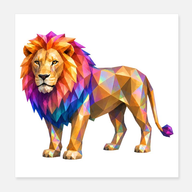 Explosion de couleur de lion polygonal - Poster 20 x 20 cm - blanc
