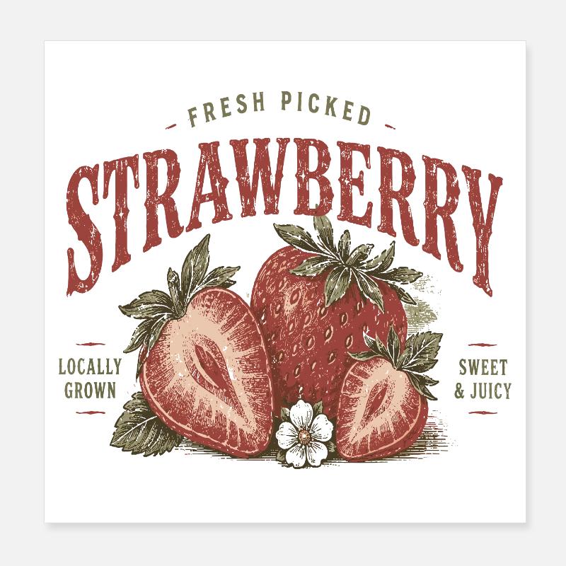 Vintage Strawberry Label Print Poster 8" x 8" (20x20 cm)