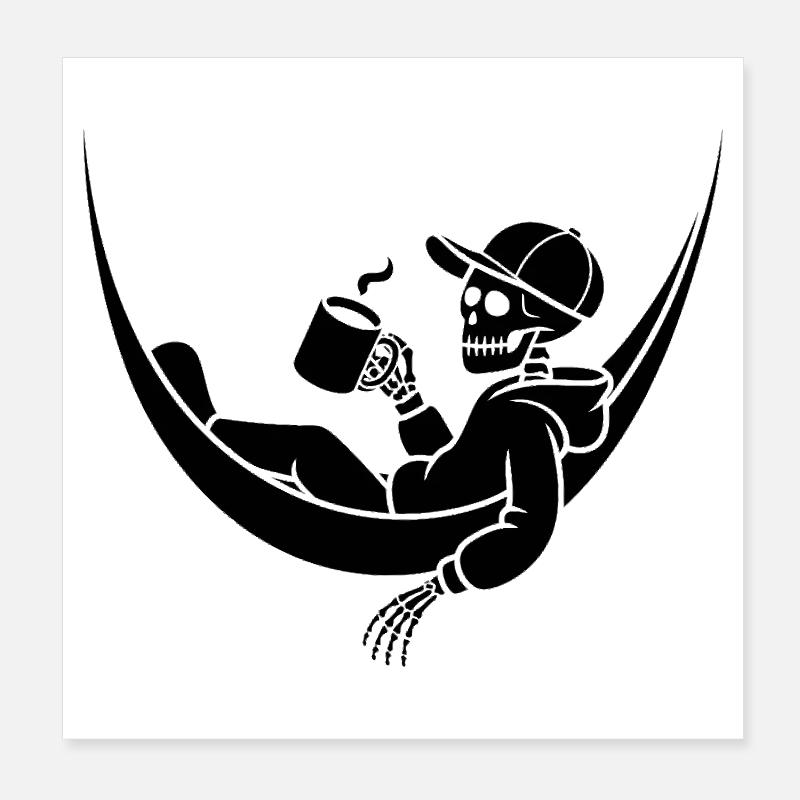Skeleton in hammock with coffee Poster 8" x 8" (20x20 cm)