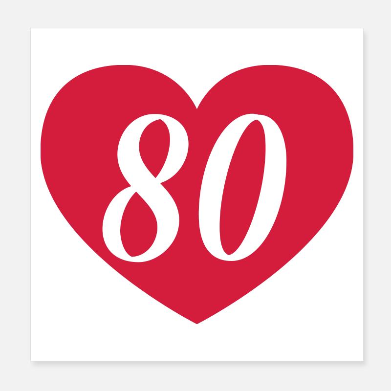 80. Geburtstag Herz Poster 20x20 cm