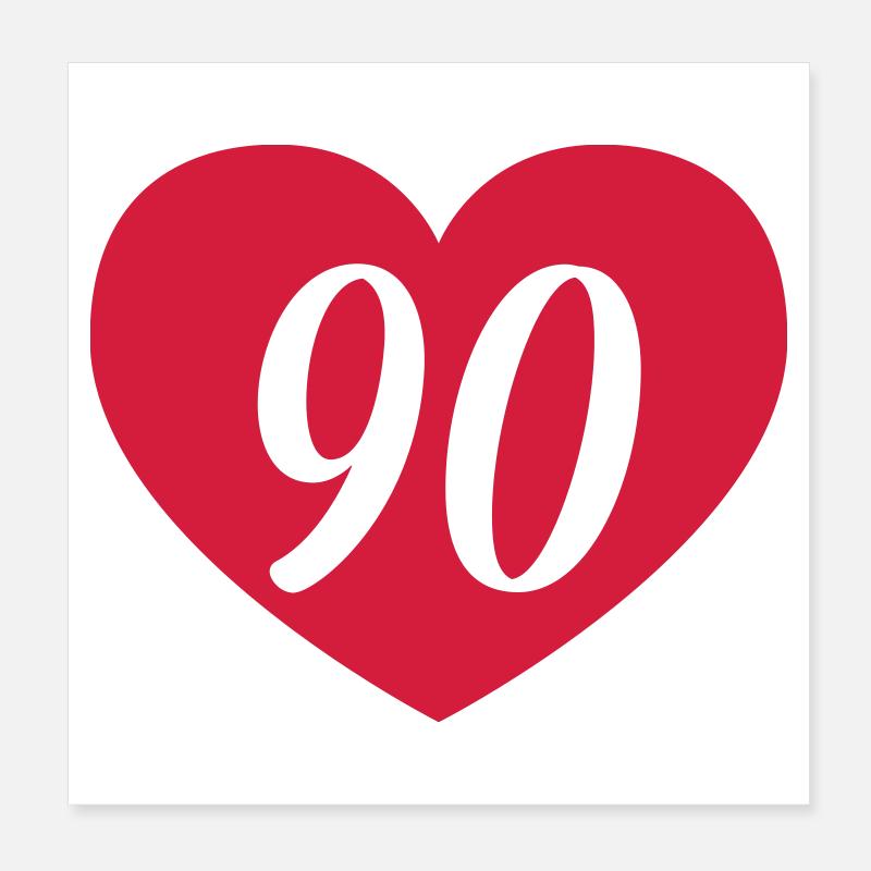 90. Geburtstag Herz Poster 20x20 cm