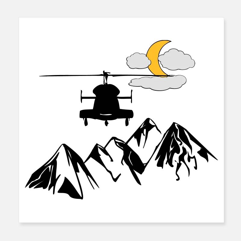 Heli, mountains, moon, clouds Poster 8" x 8" (20x20 cm)