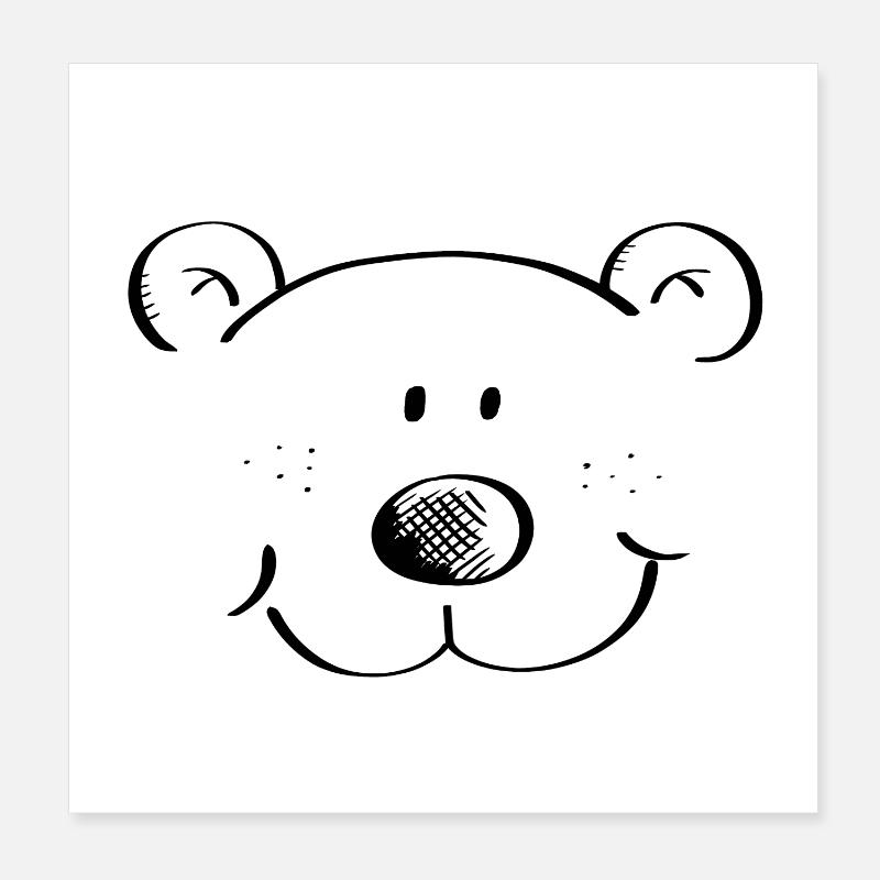 Bärchen Kopf - Bär - Bären - Teddybär - Grizzly - Poster 20x20 cm - Weiß