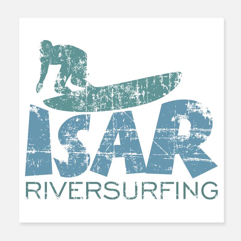 Isar Riversurfing (Vintage / Bleu Vert) Poster 20 x 20 cm