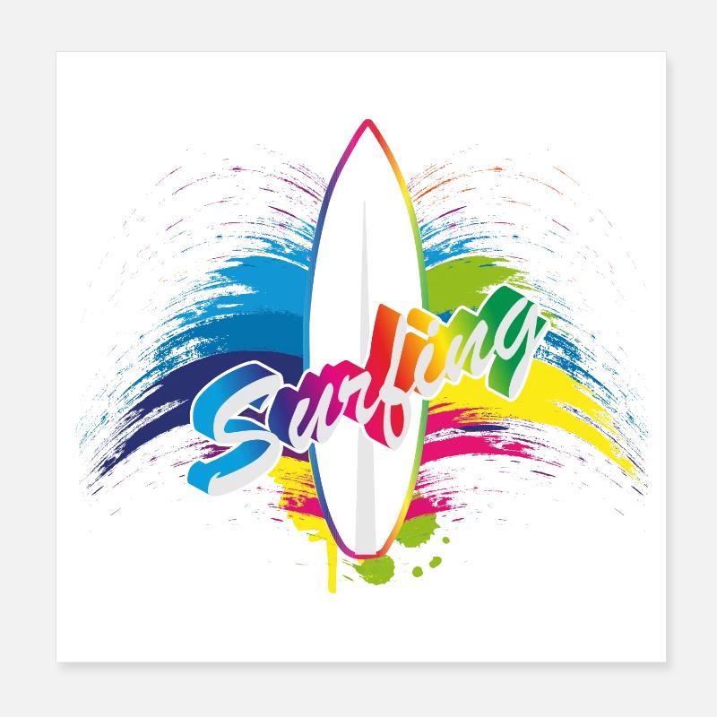 Typographie de surf surf arc-en-ciel splash - Poster 20 x 20 cm - blanc