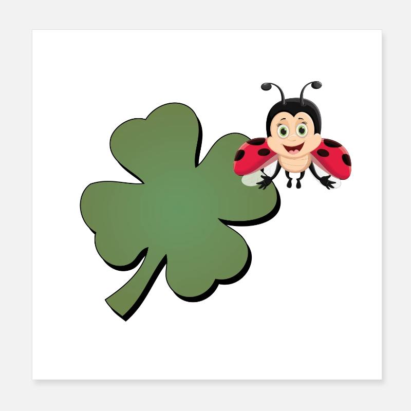 Kleeblatt mit Ladybug (Marienkäfer) Poster 20x20 cm