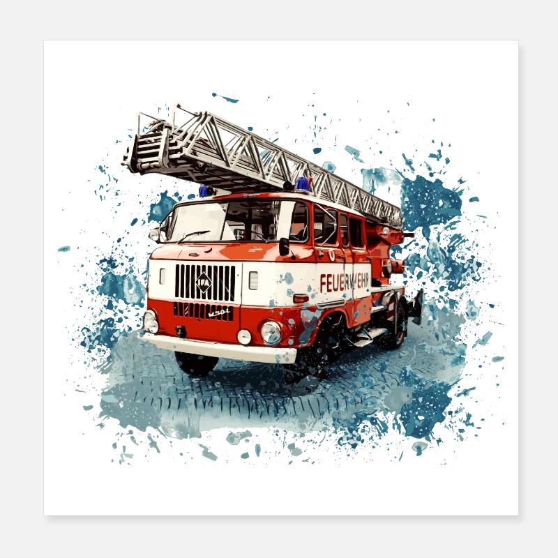 IFA W50 Fire Brigade Turntable Ladder Poster 8" x 8" (20x20 cm)