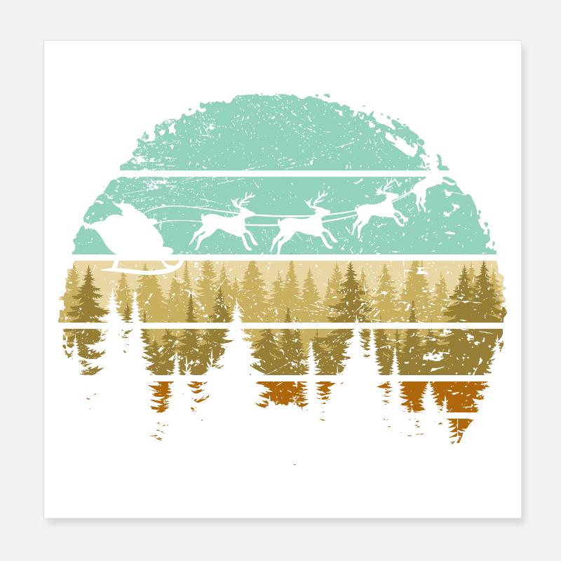 Silhouette de rayures de forêt de cerfs Poster 20 x 20 cm