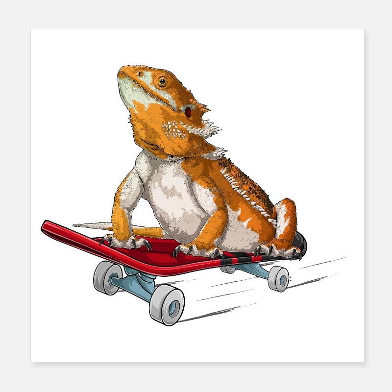 Bartdrache auf einem Skateboard Poster 20x20 cm