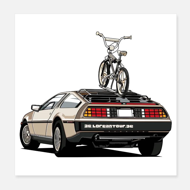 Delorean with old school 80s BMX on the rear Poster 8" x 8" (20x20 cm)