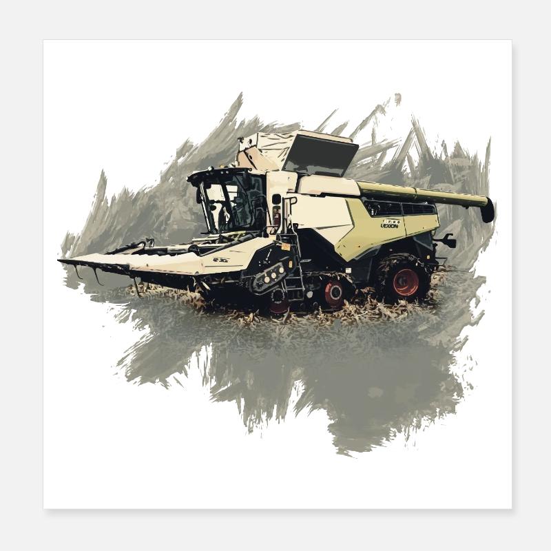 Corn Picker Combine Harvester Tractor Poster 8" x 8" (20x20 cm)
