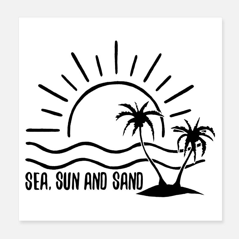 Mer, soleil et sable (noir) Poster 20 x 20 cm