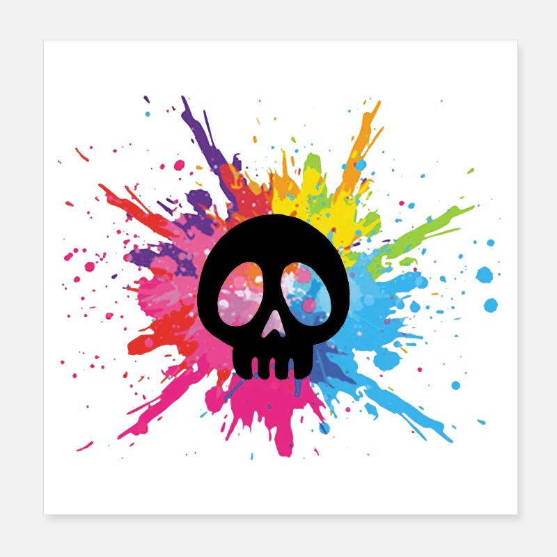 Crâne noir et explosion multicolore Poster 20 x 20 cm