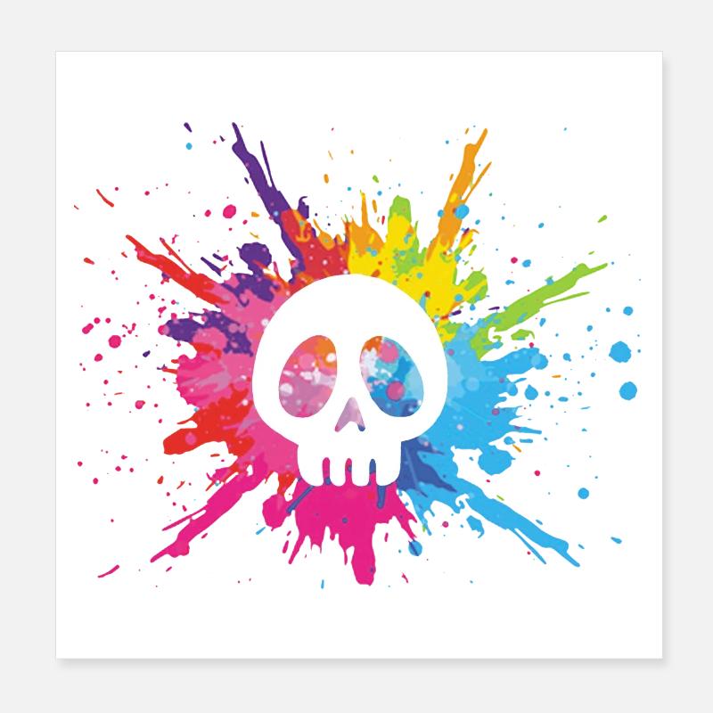 White skull and multicolored explosion Poster 8" x 8" (20x20 cm)