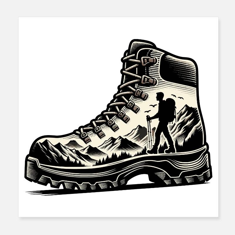Drawing Hiker Bergwanderschuh Poster 20x20 cm