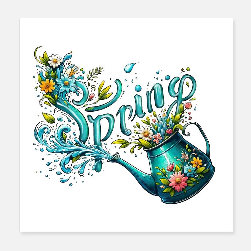 Spring Watering Can Let It Grow Spring Flowers Poster 8" x 8" (20x20 cm)