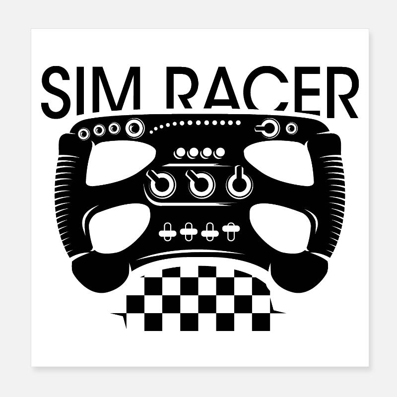 Simracer steering wheel checkered flag gaming formula racing Poster 8" x 8" (20x20 cm)