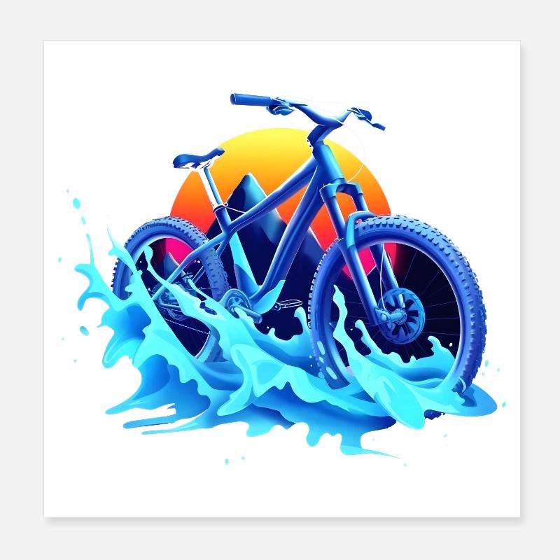 Mountainbiken Vaporwave - Poster 20x20 cm - Weiß