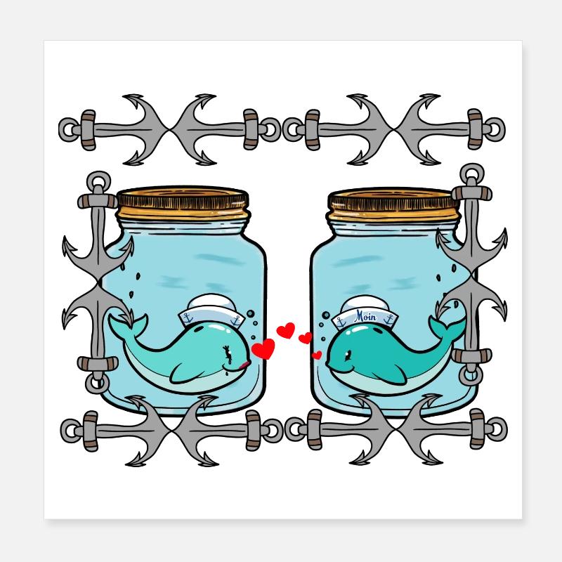 Whale Pisces Vallentin Love Partnership Hearts Poster 8" x 8" (20x20 cm)
