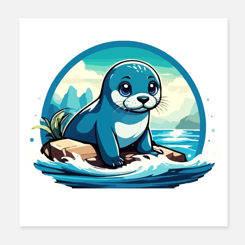 Seal on rocks Poster 8" x 8" (20x20 cm)