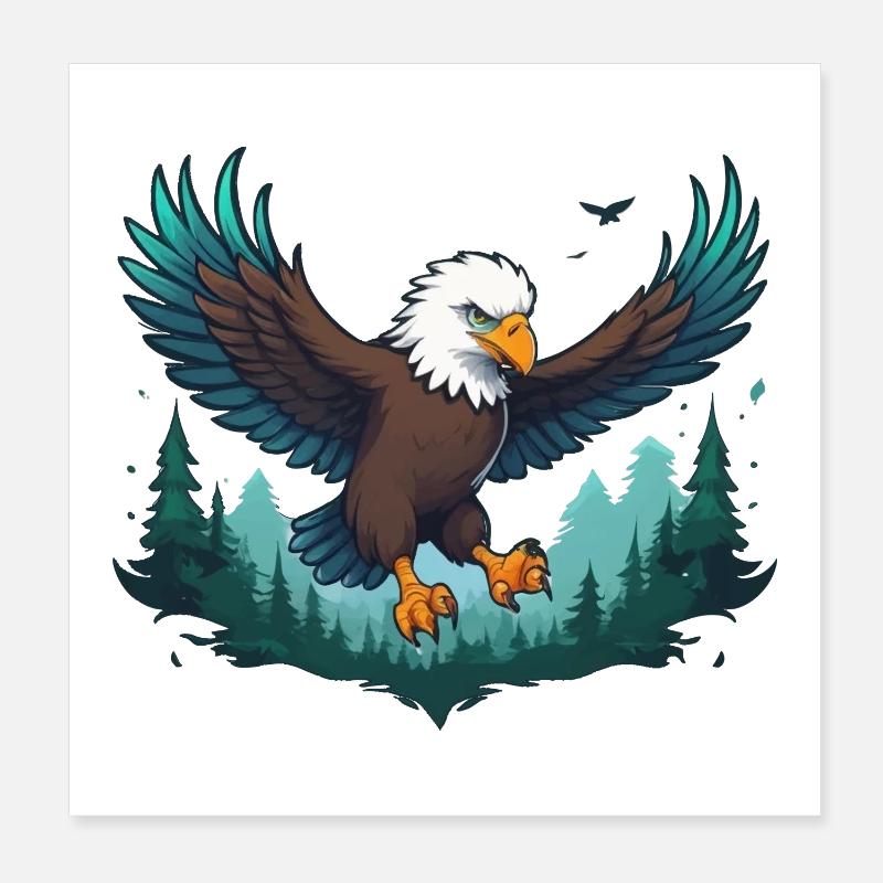 Eagle flies over forest Poster 8" x 8" (20x20 cm)