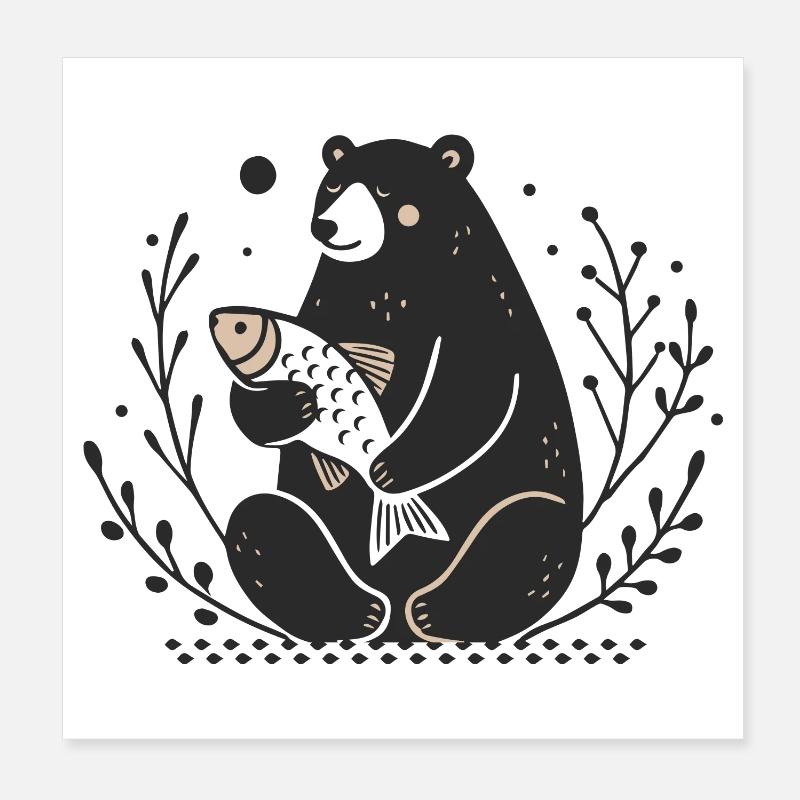A sitting bear holding a fish Poster 8" x 8" (20x20 cm)