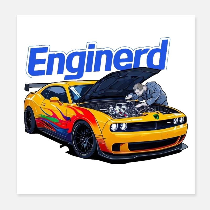 Muscle-Car wird von Mechaniker bearbeitet Poster 20x20 cm